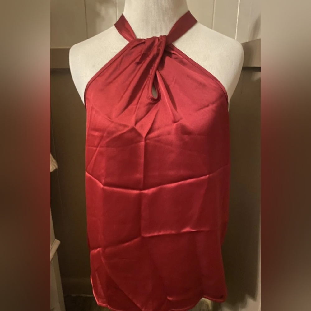 Tahari Red  Halter Tank Top Sleeveless Size Small Blouse Shirt NWT